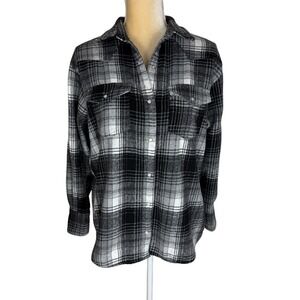 Fantastic Fawn Plaid Western Shirt Black White Pearl Snap Long Sleeve Women's  S